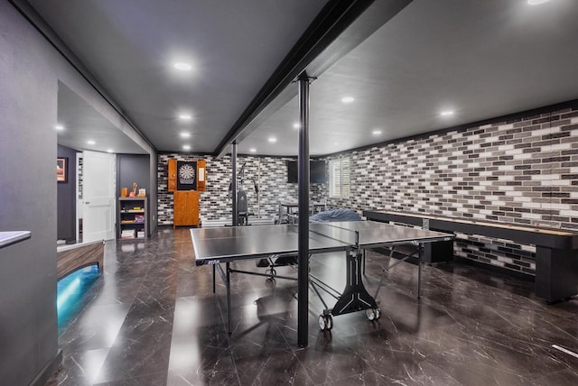 1451 Whalen Dr, Oconomowoc, WI 53066 - game room featuring marble tiled floors and recessed lighting
