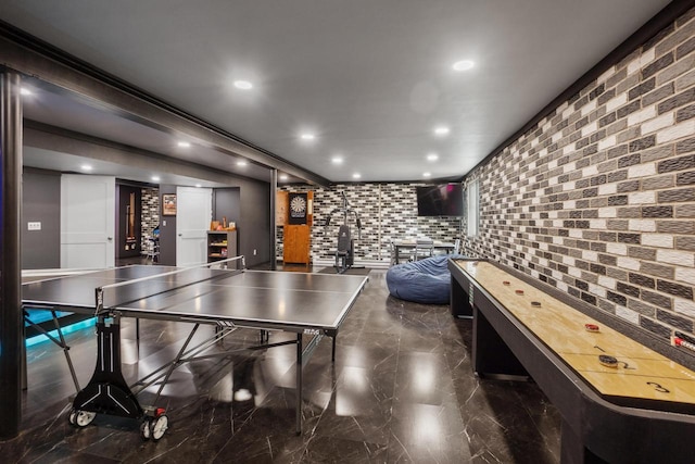 1451 Whalen Dr, Oconomowoc, WI 53066 - game room featuring dark marble finish floors and recessed lighting