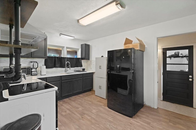 3021 Dwight St, Racine, WI 53403 - kitchen featuring freestanding refrigerator, stove, light wood-style floors, and light countertops