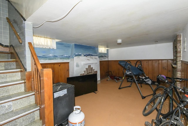 3940 N 64th St, Milwaukee, WI 53216 - finished below grade area with wainscoting, carpet, wood walls, and stairs