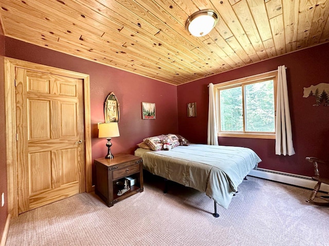 N6448 Neva Lake Rd, Deerbrook, WI 54424 - bedroom with wooden ceiling, light colored carpet, and a baseboard heating unit