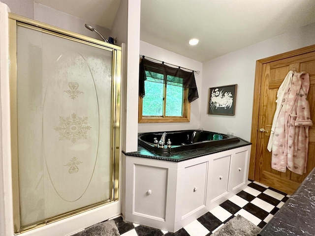 N6448 Neva Lake Rd, Deerbrook, WI 54424 - bathroom with tile patterned floors, a shower stall, and a bath