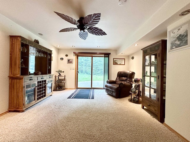 N6448 Neva Lake Rd, Deerbrook, WI 54424 - carpeted living room featuring a ceiling fan and baseboards