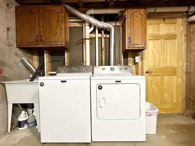 N6448 Neva Lake Rd, Deerbrook, WI 54424 - washroom with washing machine and dryer and cabinet space