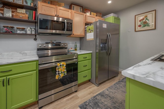 1363 Josephine St Unit E, Waukesha, WI 53186 - kitchen with stainless steel appliances, light wood-type flooring, recessed lighting, and open shelves