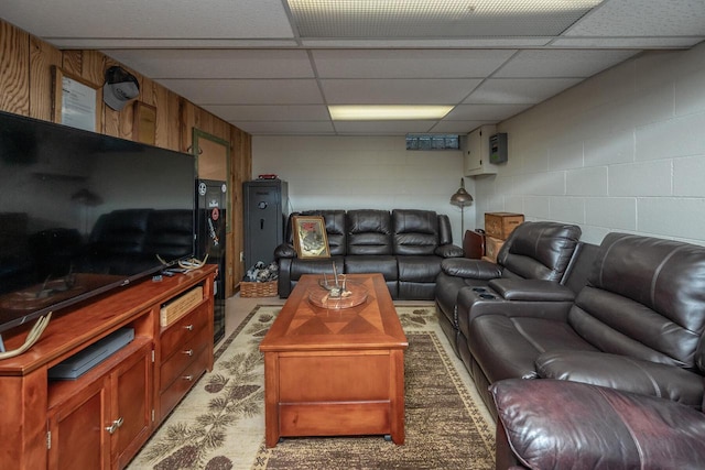 1363 Josephine St Unit E, Waukesha, WI 53186 - living area with a drop ceiling and concrete block wall