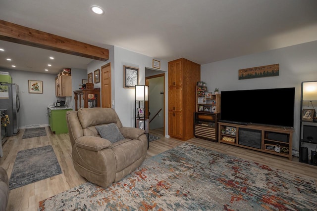 1363 Josephine St Unit E, Waukesha, WI 53186 - living room with light wood finished floors, recessed lighting, and beamed ceiling