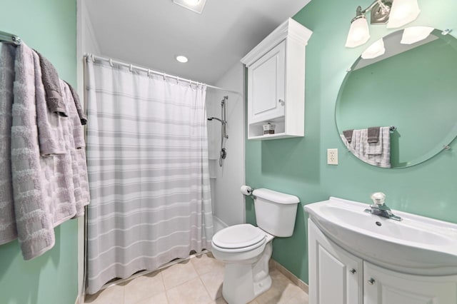 W203N16149 Pin Oak Cir, Jackson, WI 53037 - bathroom with vanity, tile patterned floors, recessed lighting, and shower / bath combination with curtain