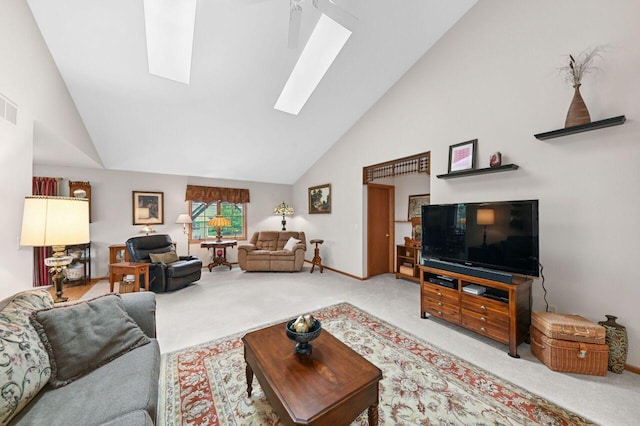 W203N16149 Pin Oak Cir, Jackson, WI 53037 - living room featuring a skylight, carpet floors, and high vaulted ceiling