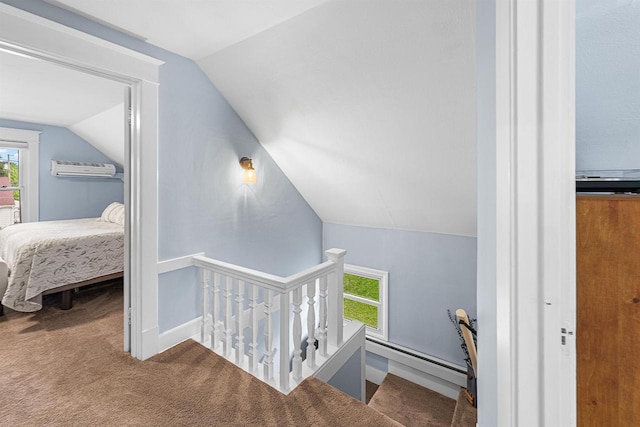 1515 Rugby St, Oshkosh, WI 54902 - stairway featuring lofted ceiling, carpet, and a wall mounted AC