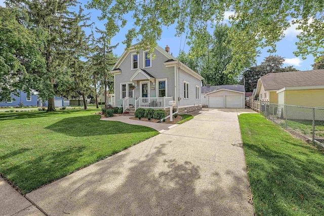 1515 Rugby St, Oshkosh, WI 54902 - view of front of home featuring covered porch, a detached garage, an outdoor structure, and a chimney