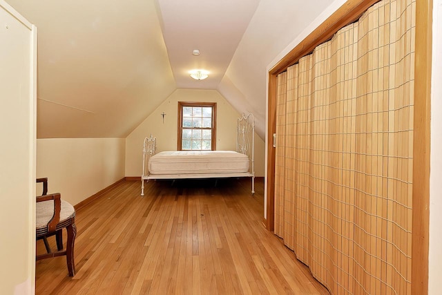 N1236 Walnut Rd, Genoa City, WI 53128 - bedroom with light wood-style flooring and vaulted ceiling