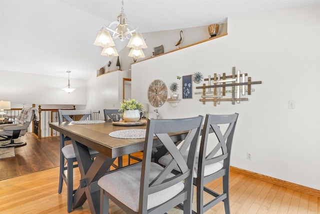 2570 Country Meadow Ct, Green Bay, WI 54313 - dining space with wood-type flooring, a chandelier, and lofted ceiling