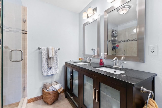 2570 Country Meadow Ct, Green Bay, WI 54313 - full bath featuring a stall shower, double vanity, and tile patterned floors