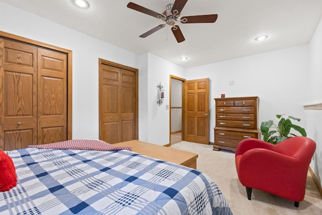 2570 Country Meadow Ct, Green Bay, WI 54313 - bedroom with light carpet, recessed lighting, multiple closets, and ceiling fan
