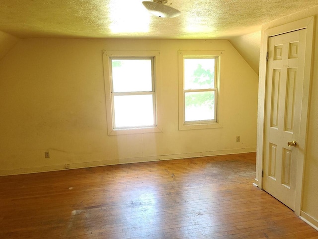 852 8th St, Beloit, WI 53511 - additional living space with hardwood / wood-style flooring, vaulted ceiling, and a textured ceiling