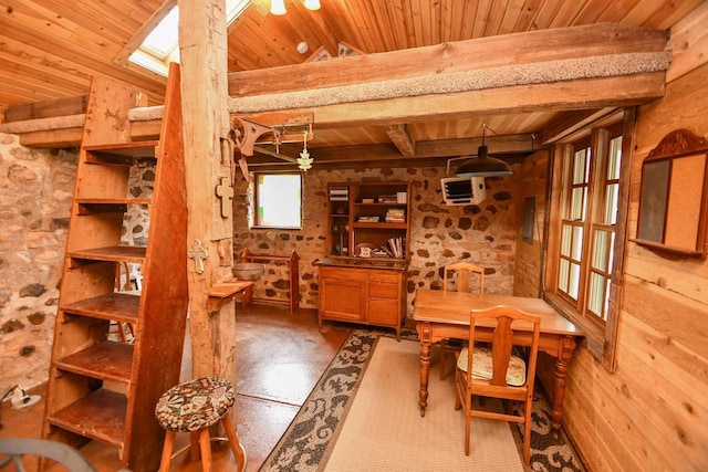 823 E Brandybrook Rd, Wales, WI 53183 - dining space featuring a wood ceiling with exposed beams