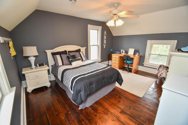 823 E Brandybrook Rd, Wales, WI 53183 - bedroom with lofted ceiling, hardwood / wood-style floors, and ceiling fan