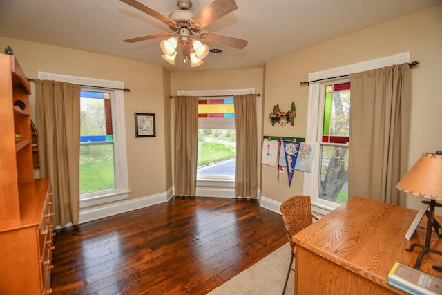 823 E Brandybrook Rd, Wales, WI 53183 - home office with hardwood / wood-style floors, plenty of natural light, and a ceiling fan