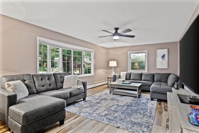 521 Maunesha Dr, Marshall, WI 53559 - living area featuring a ceiling fan, healthy amount of natural light, and light wood-type flooring