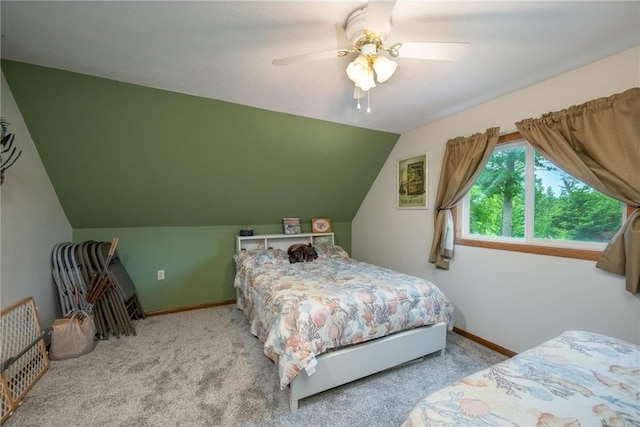 1674 W White Ash Dr, Balsam Lake, WI 54810 - bedroom with carpet floors, vaulted ceiling, and ceiling fan