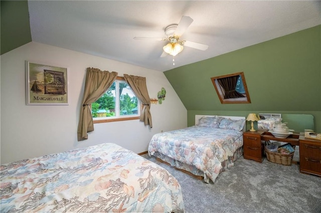 1674 W White Ash Dr, Balsam Lake, WI 54810 - bedroom with carpet, lofted ceiling, and ceiling fan