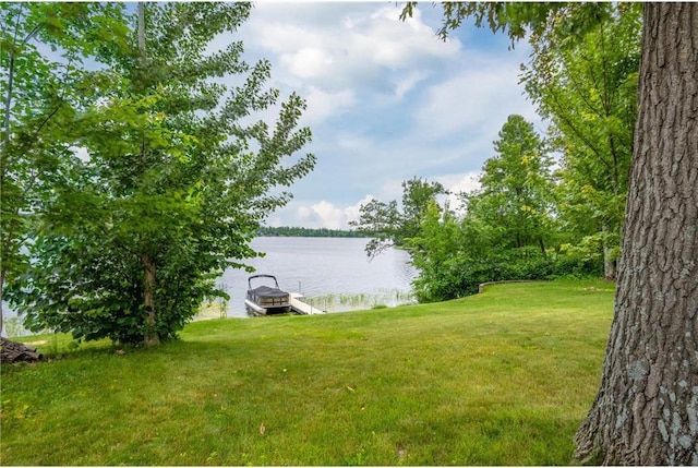 1674 W White Ash Dr, Balsam Lake, WI 54810 - view of grassy yard with a water view and a boat dock