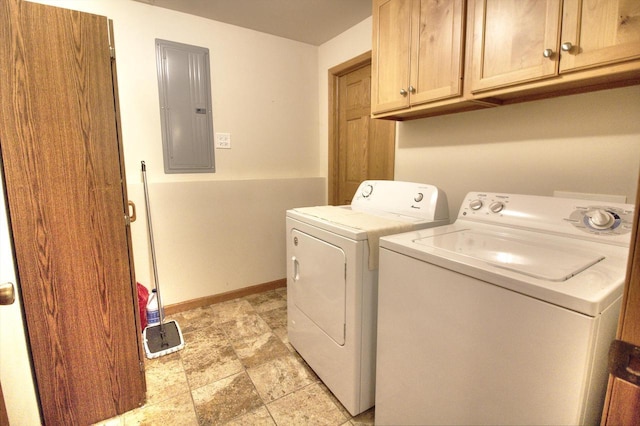 W1387 W Post Rd, Genoa City, WI 53128 - laundry room featuring electric panel, washer and dryer, and cabinet space