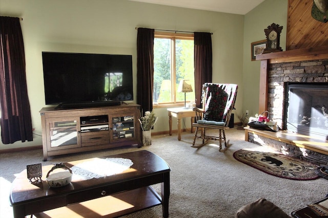 W1387 W Post Rd, Genoa City, WI 53128 - living room with carpet and a stone fireplace
