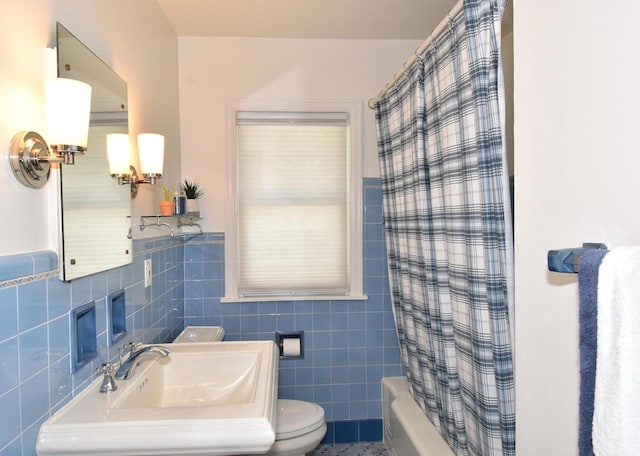 2744 N Lefeber Ave, Wauwatosa, WI 53210 - full bath featuring tile walls, shower / tub combo, and a wainscoted wall