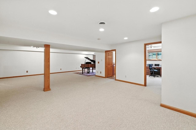520 Bayberry Ln, Slinger, WI 53086 - basement with light carpet, recessed lighting, and a desk
