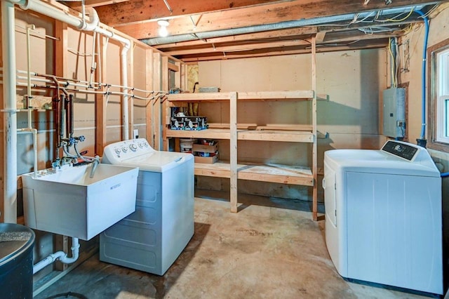 5716 Sauk Ln, Mcfarland, WI 53558 - unfinished below grade area featuring separate washer and dryer and electric panel