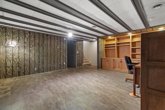 36 Stonewood Ct Unit 36, Wind Point, WI 53402 - unfurnished office featuring built in study area, wood finished floors, and wooden walls