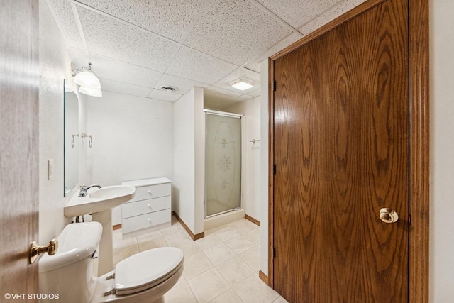 911 Park Cir, Union Grove, WI 53182 - full bath with a shower stall, a paneled ceiling, and tile patterned floors