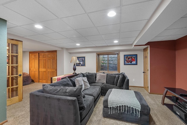1948 Field Cliffe Dr, Richfield, WI 53076 - living area with carpet floors, recessed lighting, and a paneled ceiling