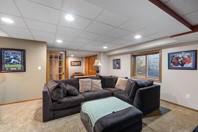 1948 Field Cliffe Dr, Richfield, WI 53076 - carpeted living room with a paneled ceiling and recessed lighting