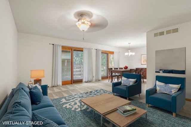 2806 Mckenna Blvd, Madison, WI 53719 - living area with light colored carpet, a chandelier, and ceiling fan