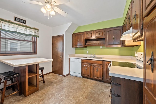 911 W Bent Ave, Oshkosh, WI 54901 - kitchen with white appliances, light floors, open shelves, and light countertops