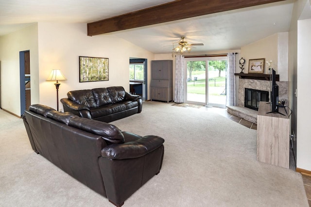 1882 Davis Ln, Waukesha, WI 53189 - carpeted living area featuring a glass covered fireplace and ceiling fan