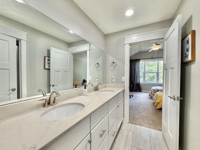 2324 Boulder Ln, Beloit, WI 53511 - ensuite bathroom with double vanity, recessed lighting, and a ceiling fan