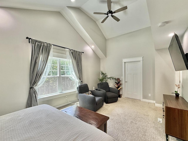 2324 Boulder Ln, Beloit, WI 53511 - carpeted bedroom with high vaulted ceiling and ceiling fan