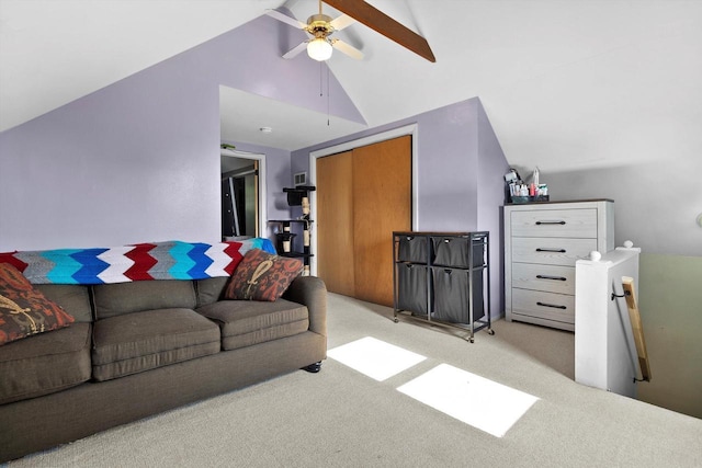 2147 S 71st St, West Allis, WI 53219 - carpeted living area with a ceiling fan and high vaulted ceiling