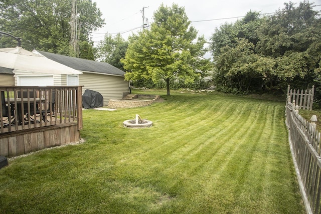 2563 S 91st St, West Allis, WI 53227 - view of yard with an outdoor fire pit and a wooden deck
