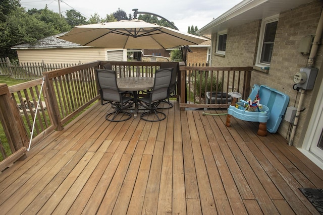2563 S 91st St, West Allis, WI 53227 - wooden terrace with outdoor dining area