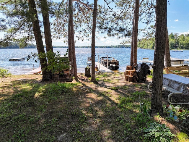 W6020 Northern Lights Cir Unit 7, Tomahawk, WI 54487 - view of yard featuring a water view and a boat dock