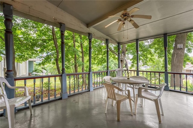 246 Coleman St, Chippewa Falls, WI 54729 - sunroom / solarium with a ceiling fan and outdoor dining space