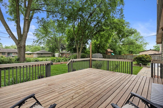 S74W14933 Woods Rd, Muskego, WI 53150 - wooden terrace featuring a shed and a fenced backyard