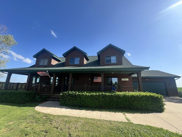 E3577 US Highway 14, Coon Valley, WI 54623 - view of front of home featuring covered porch, concrete driveway, an attached garage, and a front yard