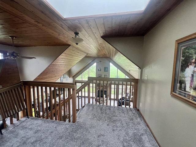 E3577 US Highway 14, Coon Valley, WI 54623 - additional living space featuring ceiling fan, carpet, wood ceiling, and lofted ceiling