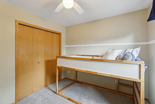 5538 Galway Dr, Waunakee, WI 53597 - unfurnished bedroom featuring carpet, a closet, and ceiling fan